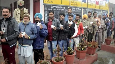 Electors in queue to vote in the Punjab Municipal Election 2021. (Photo | PTI)