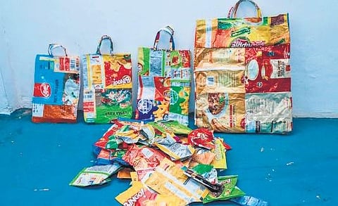 This NGO recycles discarded chip packets into shopping bags
