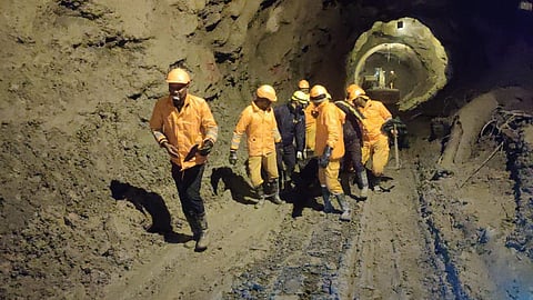 Rescue operation at Tapovan tunnel in Joshimath, Uttrakhand. (Photo | Special Arrangement)