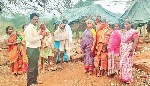 The lecturer interacting with parents of students at Atakeswaram in Srisailam of Kurnool district. (Photo | Express)
