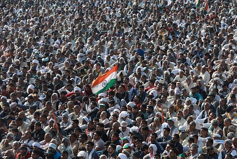 Farmers during the Kishan Mahapanchayat against the new Farm Laws at Shamli in Uttar Pradesh. (Representational Photo | Shekhar Yadav, EPS)