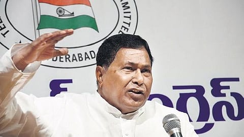 Former Minister K Jana Reddy speaks to the media at Gandhi Bhavan in Hyderabad on Thursday | R V K Rao