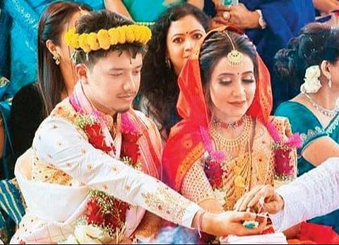 Actress Barsha Rani Bishaya on her wedding day.