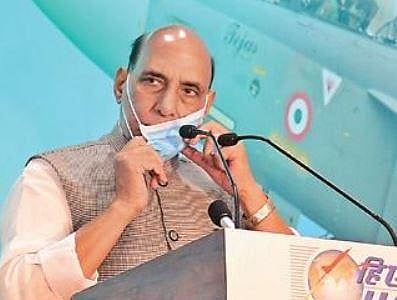Rajnath Singh at the inaugurationof HAL’s new LCA- Tejas production line in Bengaluru on Tuesday| ASHISH KRISHNA HP, SHRIRAM BN