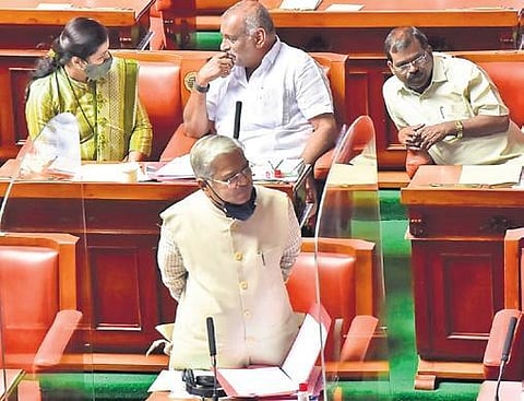 Karnataka Deputy CM Govind Karjol speaks during the Assembly session, in Bengaluru on Tuesday | Express