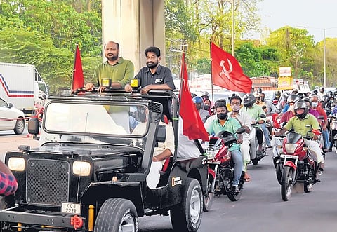 P Rajeev, LDF candidate in Kalamassery, starts campaigning with a roadshow on Wednesday after CPM announced his candidature | A Sanesh 