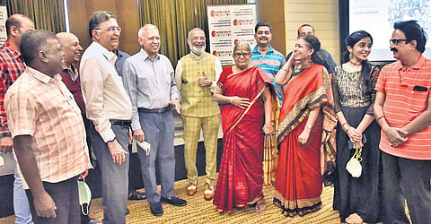Sapiens Health Foundation founder Rajan Ravichandran interacting with kidney transplant survivors and donors, in Chennai on Friday. (Photo |  P Jawahar/EPS)