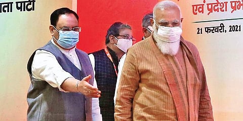 BJP president JP Nadda (L) and PM Narendra Modi (Photo | PTI)
