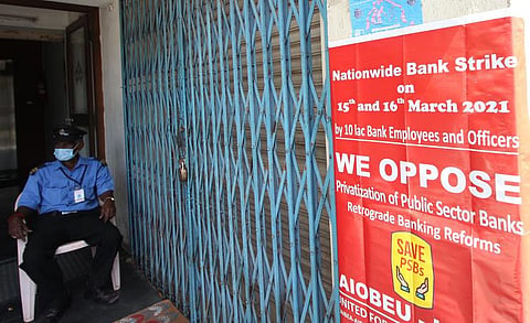 Banking services such as cash withdrawals, deposits, cheque clearances and remittances were impacted across public sector banks on Monday. (Photo | K.Sundar)