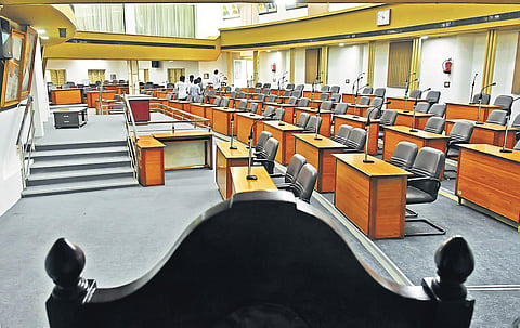 Arrangements are going on in Vijayawada Municipal Corporation council hall on Wednesday ahead of the election of  mayor and deputy mayor I Prasant Madugula