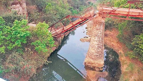 The collapsed portion of the British era bridge over Singada rivulet | Express