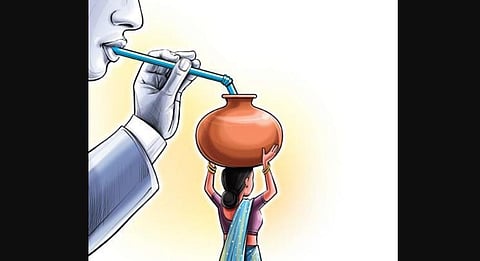 An official admitted that the short supply might be due to illegal practice of drawing water from the distribution lines through electric motors. (Photo | Express Illustrations)