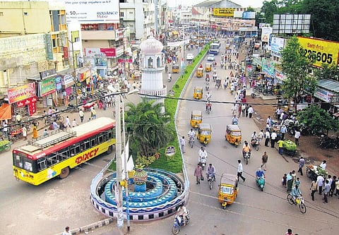 A view of Jinnah Tower Centre, a famous landmark, in Guntur