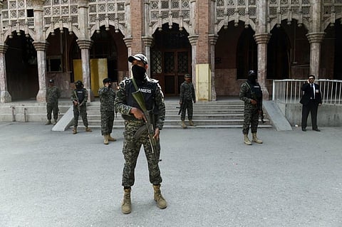Pakistani Rangers stand guard during the Lahore High Court Bar elections. (Photo| AFP)