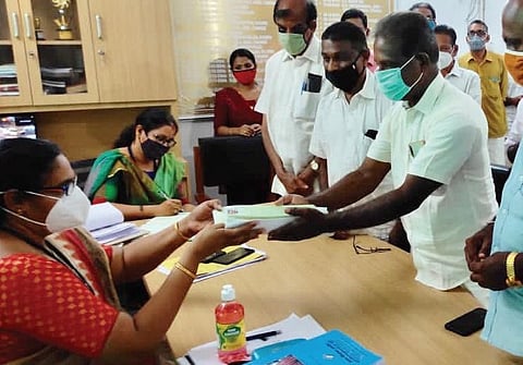  BDJS candidate P S Jayaraj filing his nomination papers