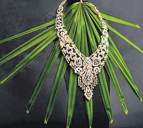A necklace made using several Golconda diamonds, which would  presumably fetch more than $1.4 million in the auction