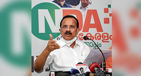Union Minister for Chemicals and Fertilizers, D V Sadananda Gowda, speaks during a press conference  ahead of  Kerala assembly polls, in Thiruvananthapuram. (Photo | PTI)