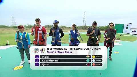 Ganemat and Angad, who had topped the qualification with a score of 141, produced another good show. (Photo | Twitter/Khelnow)