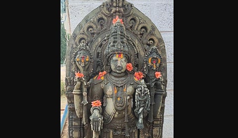 Channakeshava swamy Idol found while sand mining near Halebelur of Sakleshpur taluk.  (Photo | EPS)