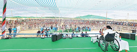 West Bengal CM Mamata Banerjee addresses a rally in the district of West Midnapore on Friday | Bibhash Lodh