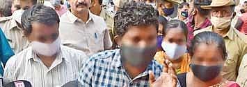 Family members of the woman, seen in the CD, address the media outside the SIT office, in Bengaluru on Saturday  | Ashishkrishna H P 
