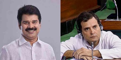 Former Idukki MP Joyce George (left) and Congress leader Rahul Gandhi (Photos | Express, PTI)
