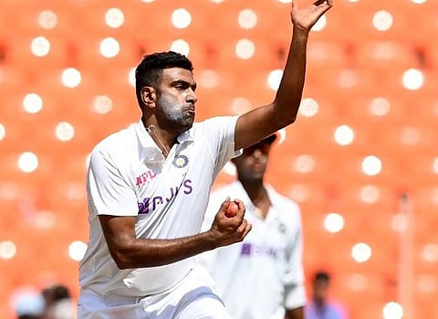 Indian bowler R Ashwin in action  at the Narendra Modi Stadium in Motera on March 6, 2021. (Photo | AFP)
