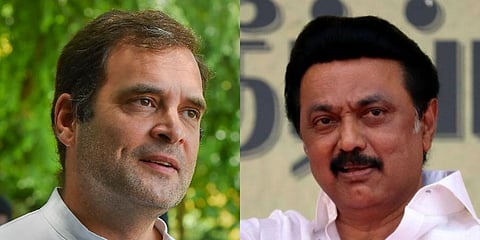Congress leader Rahul Gandhi and  DMK president MK Stalin. (Photos | PTI (L) and EPS (R))