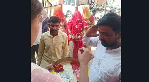 The welcome ceremony of one of the brides at Barmer. (Photo | Special arrangement)