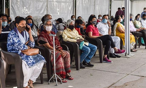 People wait for their turn to receive the COVID-19 vaccination at Max Hospital, Saket, in New Delhi. (Photo | PTI)