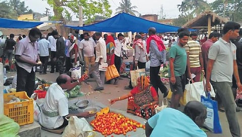 A crowded rural market in Jagatsinghpur district. (Photo | EPS)