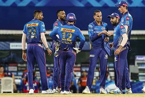 Rahul Chahar of Mumbai Indians celebrates the wicket of Shubman Gill of Kolkata Knight Riders. (Photo | PTI)