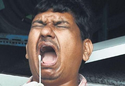 Swab samples being collected at GP road in Chennai on Wednesday | Ashwin Prasath