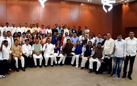 Assam Congress leaders at a hotel on the outskirts of Guwahati on Saturday. (Photo | Special arrangement)
