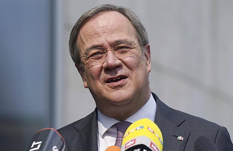 Armin Laschet, chairman of the German Christian Democratic party (CDU), addresses the media during a statement in front of the party's headquarters in Berlin. (Photo | AP)
