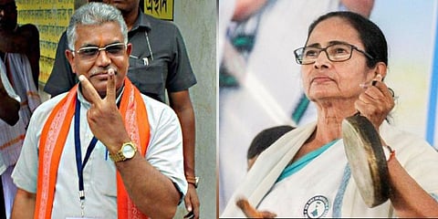 Bengal BJP chief Dilip Ghosh (Left) and TMC supremo Mamata Banerjee (Right). (File | Agencies)