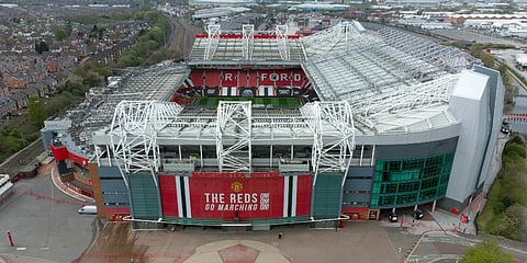 Manchester United's Old Trafford Stadium is seen after the collapse of English involvement in the proposed European Super League. (Photo | AP)