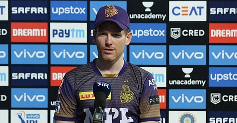 Eoin Morgan (c) of Kolkata Knight Riders during the press conference. (Photo | IPL)