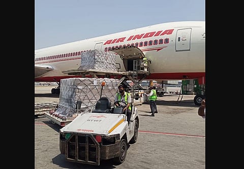 318 Philips Oxygen Concentrators on Air India flight. (Photo | Hardeep Singh Puri Official Twitter)