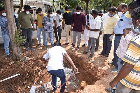 Oxygen supply pipe being restored at Maharaja Hospital in Vizianagaram district on Monday.  (Photo | Express)