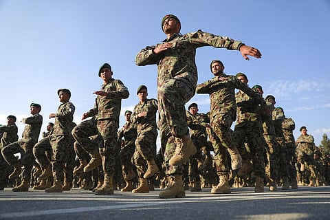 Newly graduated Afghan National Army march during their graduation ceremony after a three month training program at the Afghan Military Academy in Kabul, Afghanistan. (Photo | AP)