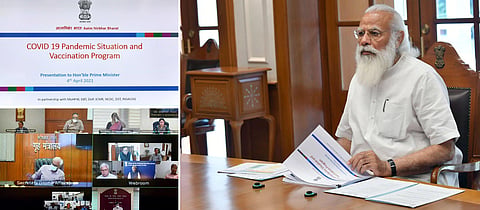 PM Modi reviews COVID-19 pandemic situation & vaccination program in the country. (Photo | Twitter)