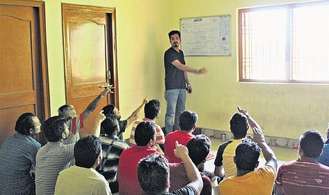 Prateek Bhoi in his de-addiction centre in Sambalpur. (Photo | EPS)