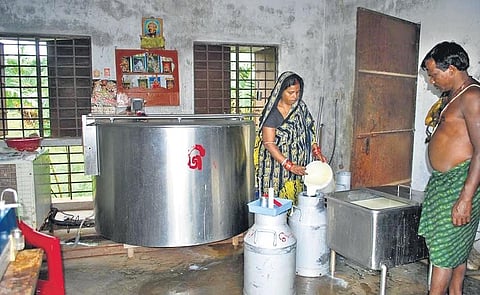 Farmers at a dairy processing unit. Image used for representation.