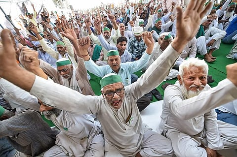 Farmers, mainly from Punjab, Haryana and western Uttar Pradesh, have been camping at various border points of Delhi demanding a repeal of new farm laws. (File | PTI)