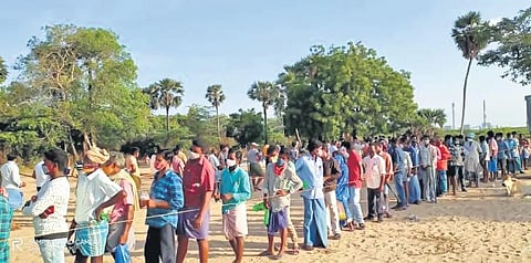 A queue at the Ayurveda camp set up in Nellore’s Krishnapatnam | Express