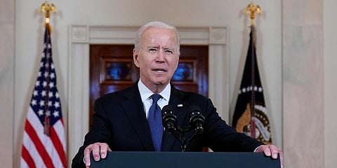 President Joe Biden speaks about a cease-fire between Israel and Hamas, in the Cross Hall of the White House. (Photo | AP)