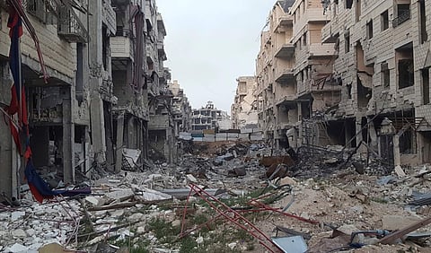 (For representational purposes) A view of damaged buildings due airstrikes in Syria. (File Photo| AP)