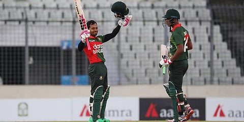 Mushfiqur Rahim celebrates his 8th ODI century during an ODI match in Sri Lanka. (Photo| Special Arrangement)