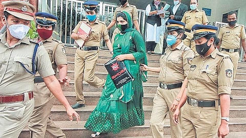 File photo of Saritha Nair coming out of the Kozhikode Judicial Magistrate Court on Tuesday  | Express